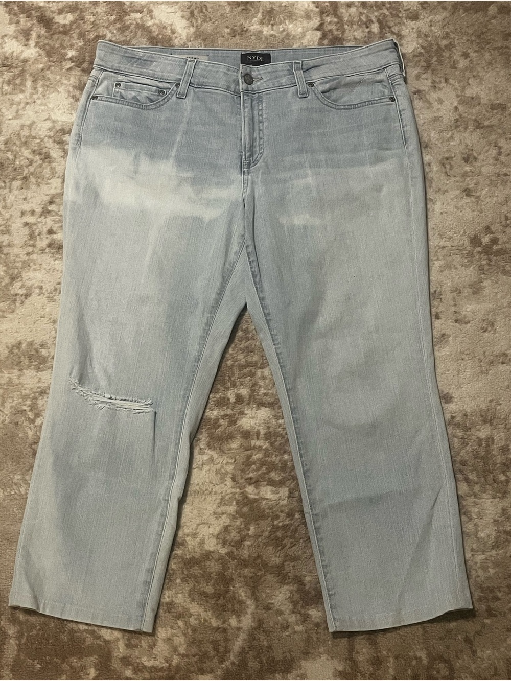 NYDJ Boyfriend Jeans Women 14P Distressed Ankle Cropped Lift Tuck Petite